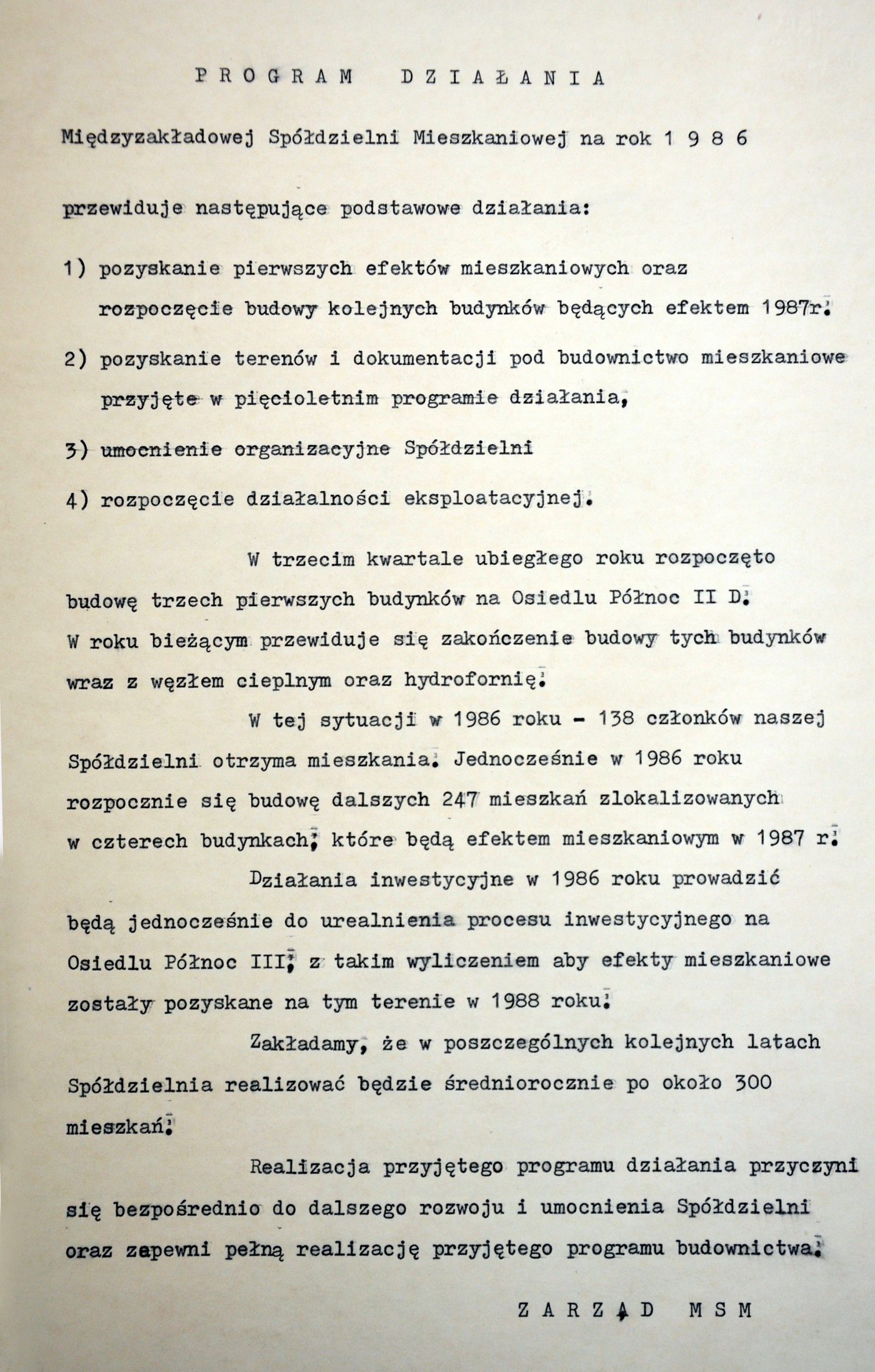 Program Działania na rok 1986